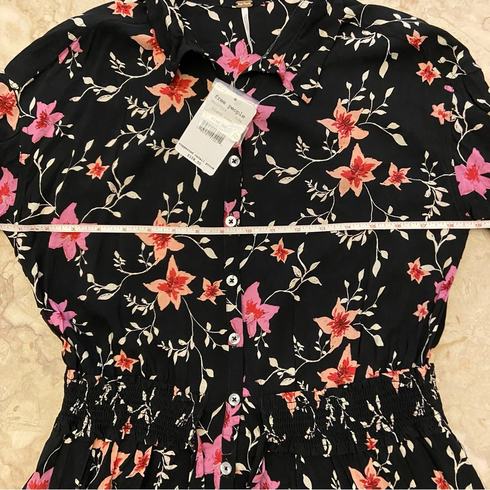 NWT Free People XS Lighten Up Floral Mini Dress Black Pink - Picture 9 of 13